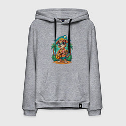 Толстовка-худи хлопковая мужская Щенок играет на гитаре жарким летом, цвет: меланж