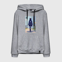 Толстовка-худи хлопковая мужская Чёрная кошечка на своём районе - нейросеть, цвет: меланж