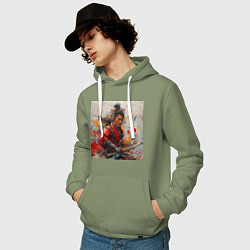 Толстовка-худи хлопковая мужская Краски самурая, цвет: авокадо — фото 2