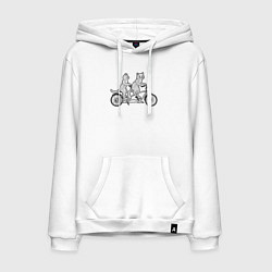 Толстовка-худи хлопковая мужская Котята на велике, цвет: белый