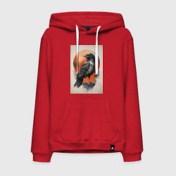 Толстовка-худи хлопковая мужская Силуэт черной ворон, цвет: красный