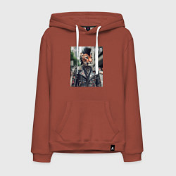 Толстовка-худи хлопковая мужская Леопард панк музыкант - нейросеть, цвет: кирпичный