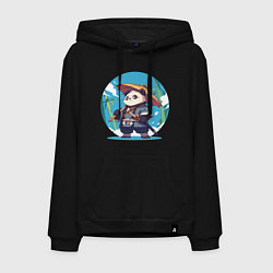 Толстовка-худи хлопковая мужская Самурай панда, цвет: черный