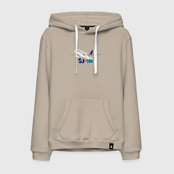 Толстовка-худи хлопковая мужская Сухой Суперджет 100 цветной с надписью, цвет: миндальный