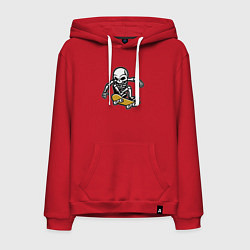 Толстовка-худи хлопковая мужская Скелетик скейтер, цвет: красный