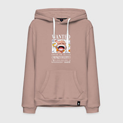 Толстовка-худи хлопковая мужская Monkey D Luffy - wanted, цвет: пыльно-розовый