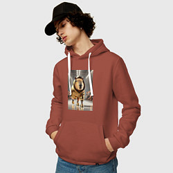 Толстовка-худи хлопковая мужская Капибара без лапки на модном показе в золоте, цвет: кирпичный — фото 2
