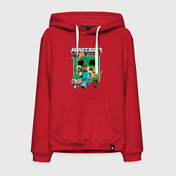 Толстовка-худи хлопковая мужская Стив и Алекс с волком из Майнкрафт, цвет: красный