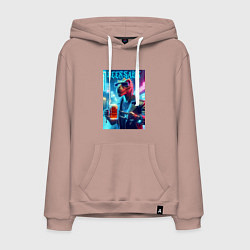 Толстовка-худи хлопковая мужская Cyber cool dude Dino - ai art fantasy, цвет: пыльно-розовый