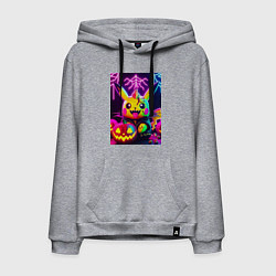 Толстовка-худи хлопковая мужская Зомби Пикачу с тыквой - неоновое свечение, цвет: меланж