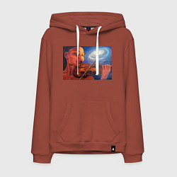 Толстовка-худи хлопковая мужская Скрипачка и космос - живопись, цвет: кирпичный
