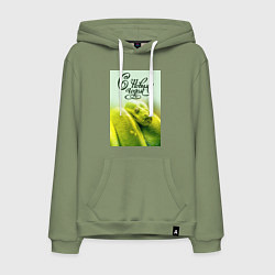 Толстовка-худи хлопковая мужская Символ 2025 года зеленая змея и надпись: с новым г, цвет: авокадо