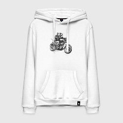 Толстовка-худи хлопковая мужская Крыса байкер на мотоцикле чоппере, цвет: белый