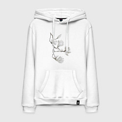 Толстовка-худи хлопковая мужская Цветы акварелью ветки магнолии, цвет: белый