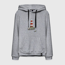 Толстовка-худи хлопковая мужская Маяк и чайки на берегу моря, цвет: меланж