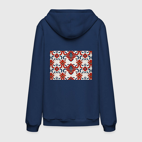Мужская толстовка-худи Узор красно-синий на белом фоне / Тёмно-синий – фото 2