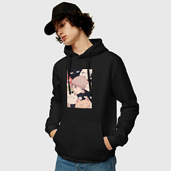 Толстовка-худи хлопковая мужская Девушка с котиками, цвет: черный — фото 2