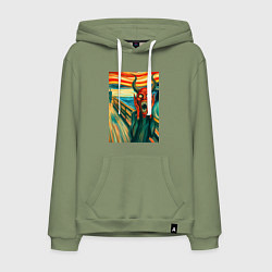 Толстовка-худи хлопковая мужская Демон кричит на картине Эдварда Мунка - мем искусс, цвет: авокадо