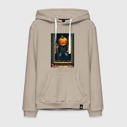 Толстовка-худи хлопковая мужская Монстр с косой, цвет: миндальный