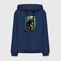 Толстовка-худи хлопковая мужская Тыквенный монстр, цвет: тёмно-синий
