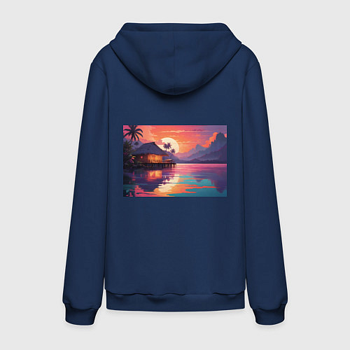 Мужская толстовка-худи Летний домик пальмы закат / Тёмно-синий – фото 2