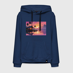 Толстовка-худи хлопковая мужская Домик на берегу закат, цвет: тёмно-синий