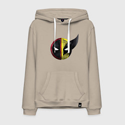 Толстовка-худи хлопковая мужская Лого - Дэдпул и Росомаха, цвет: миндальный