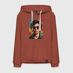 Толстовка-худи хлопковая мужская Ретро портрет, цвет: кирпичный