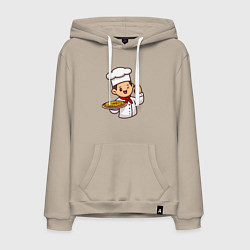 Толстовка-худи хлопковая мужская Поварёнок с пиццей, цвет: миндальный