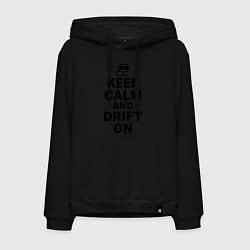 Толстовка-худи хлопковая мужская Keep Calm & Drift On, цвет: черный