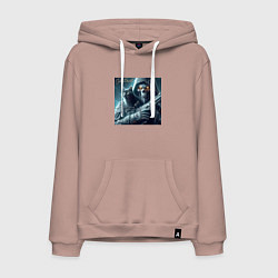 Толстовка-худи хлопковая мужская Cyber death - ai art fantasy, цвет: пыльно-розовый