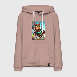 Толстовка-худи хлопковая мужская Бэткапи летит над улицей Нью-Йорка, цвет: пыльно-розовый