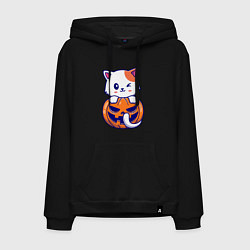 Толстовка-худи хлопковая мужская Halloween meow, цвет: черный