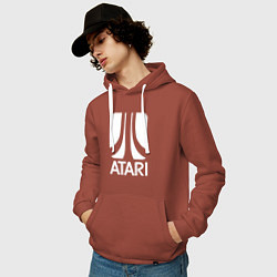 Толстовка-худи хлопковая мужская Atari logo white, цвет: кирпичный — фото 2