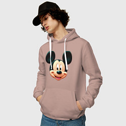 Толстовка-худи хлопковая мужская Mickey mouse head, цвет: пыльно-розовый — фото 2