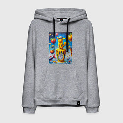 Толстовка-худи хлопковая мужская Funny Pikachu and fishes - surrealism, цвет: меланж