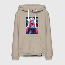Толстовка-худи хлопковая мужская Darling in the Franxx - zero two - ai art, цвет: миндальный