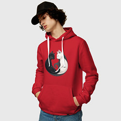 Толстовка-худи хлопковая мужская Инь-ян кошки, цвет: красный — фото 2