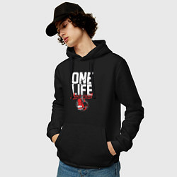 Толстовка-худи хлопковая мужская One life many fight, цвет: черный — фото 2
