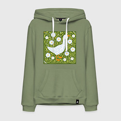 Толстовка-худи хлопковая мужская Гусь в ромашках, цвет: авокадо