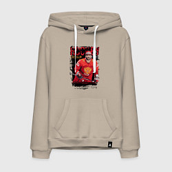 Толстовка-худи хлопковая мужская Александр Овечкин в красной форме, цвет: миндальный