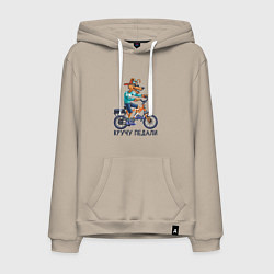 Толстовка-худи хлопковая мужская Собака на велосипеде: кручу педали, цвет: миндальный