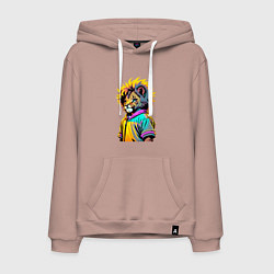 Толстовка-худи хлопковая мужская Прикольный львёнок - поп-арт, цвет: пыльно-розовый