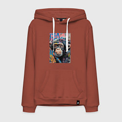 Толстовка-худи хлопковая мужская Graffiti monkey, цвет: кирпичный