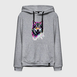 Толстовка-худи хлопковая мужская Волчья морда - нейроарт, цвет: меланж