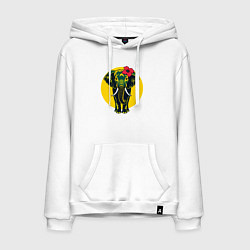 Толстовка-худи хлопковая мужская Слон и цветок, цвет: белый