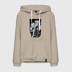 Толстовка-худи хлопковая мужская Барби и Кен - киберпанк эскиз, цвет: миндальный