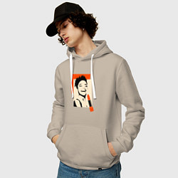 Толстовка-худи хлопковая мужская Девушка с помадой в стиле поп-арт, цвет: миндальный — фото 2