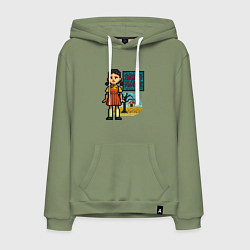 Толстовка-худи хлопковая мужская Пиксельная кукла - Игра в кальмара, цвет: авокадо