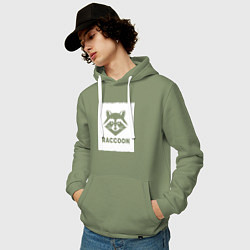 Толстовка-худи хлопковая мужская Енот белый штрих, цвет: авокадо — фото 2